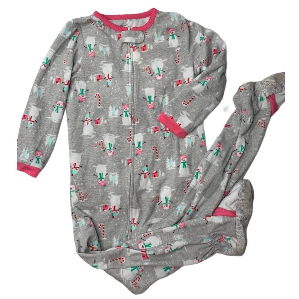 Carter’s 5T zip up Santa footie pajamas snowmen